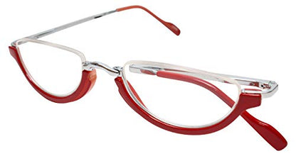Calabria 309 Compact Folding Reading Glasses Mens Womend Trendy Semi-Rimless Foldable Pocket Readers Eyeglasses w/Hard Case - color: Cherry