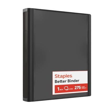 Staples Better 1-Inch D-Ring Binder, Heavy-Duty, Black, 275 Sheets - color: Black, size: 1-Inch