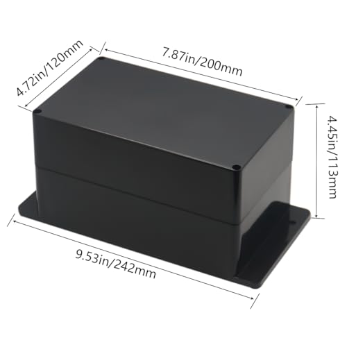 Project Box ABS Black Electrical Boxes IP65 Outdoor Waterproof Box Electronic Junction Box Fixed Ear Power Enclosure with Cable Glands for DIY Project 7.87 x 4.72 x 4.45 inch (200x120x113mm) - size: 7.87"x4.72"x4.45"