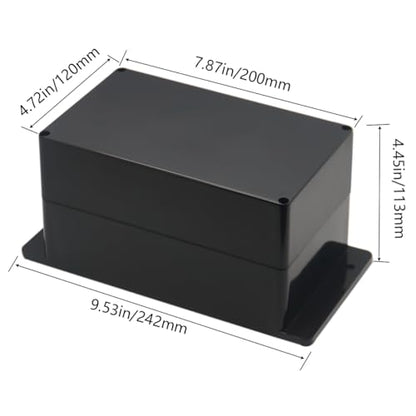 Project Box ABS Black Electrical Boxes IP65 Outdoor Waterproof Box Electronic Junction Box Fixed Ear Power Enclosure with Cable Glands for DIY Project 7.87 x 4.72 x 4.45 inch (200x120x113mm) - size: 7.87"x4.72"x4.45"