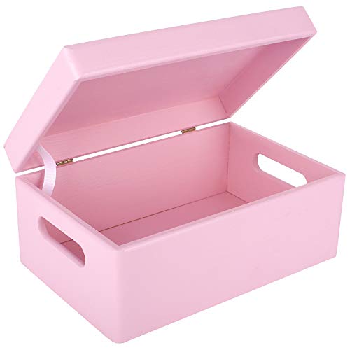 Creative Deco Large Pink Wooden Box Storage with Hinged Lid - color: Pink, size: L | Handles