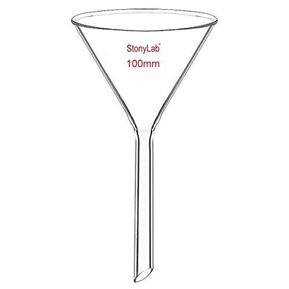 stonylab 1-Pack Glass Funnel, Heavy Wall Borosilicate Glass Funnel, 100mm Diameter and 100mm Stem Length - size: 100mm Diameter and 100mm Stem