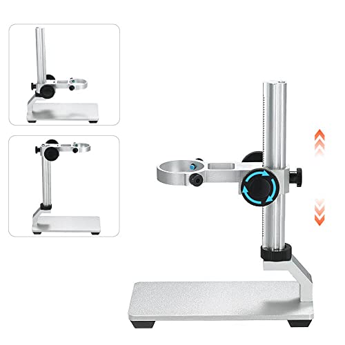 Universal Microscope Stand Pro, Stable Professional Aluminum Alloy Scope Base Holder Support Bracket for Max Diameter 1.4" USB Digital Wireless WiFi Microscope Endoscope Magnifier Camera - color: Silver