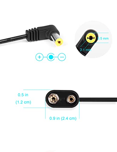 Mr.Power 9V Battery Clip Converter Power Cable Snap Connector 2.1mm 5.5mm Plug for Guitar Effect Pedal (Right Angle, 1 Cable + 1 Battery Bag) - size: Right Angle, 1 Cable + 1 Battery Bag