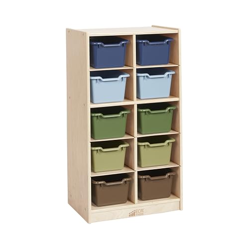 ECR4Kids 10 Cubby Mobile Tray Cabinet with Bins, 5x2, Natural - color: Earthtone