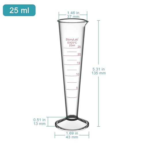 stonylab Graduated Cylinder, 1-Pack Borosilicate Glass Conical Measuring Cylinder Beaker with Wide Mouth and Pour Spout for Precise Measurement, 25 ml - size: 25 ml