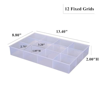 2 Pack Fixed 12 Grids Clear Plastic Organizer Sorting Tray - size: Fixed 12 Grids