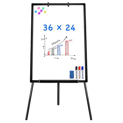 Maxtek Easel Whiteboard 36 x 24, Stand Tripod with Height Adjustable, Black - style: 36x24 Black