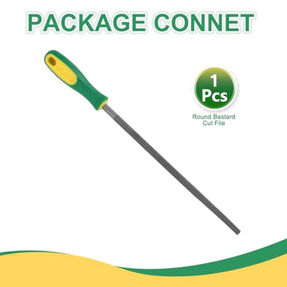 HARFINGTON 10" Round Medium Cut File Double Cut Teeth Medium Metal File High Carbon Steel T12 with Plastic Handle for Metal Wood Finishing Roughing, Grey/Yellow-Green - size: 10", style: Medium Cut