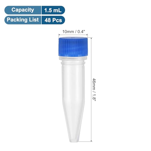 PATIKIL 1.5mL Plastic Cryogenic Vial, 48Pcs Cryogenic Storage Tube Lab Frozen Test Tube Container Storage Screw Cap for Lab Laboratory Science, Blue Clear - color: Blue