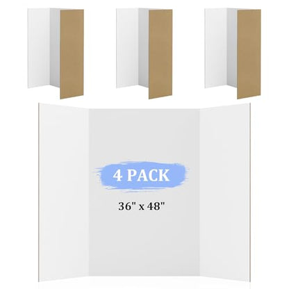 AKONEGE 4 Pack 36" x 48" Trifold Poster Board for Presentation, White Corrugated Cardboard Large Tri Fold Poster Board for Science Fair, Office & School Projects, Photo Displays, Exhibitions Event - size: 4 Pack