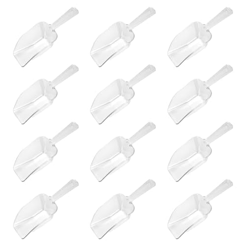 12 Pcs Clear Plastic Ice Scoop, Medium Multi Purpose Plastic Ice Scoop Sets, Ices Cube Scoops for Freezer Ices Machine Dry Goods Canisters Candy Buffet Kitchen Food Coffee Wedding Desserts（6.7 Inch） - color: Transparent