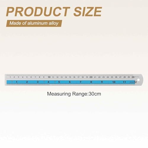 HARFINGTON 4pcs Metal Straight Ruler 30cm Metric SAE Aluminum Alloy Measuring Rulers Scale Tools with Hole for Measure Study Reading Classroom Office, Blue - color: Blue, size: 30cm