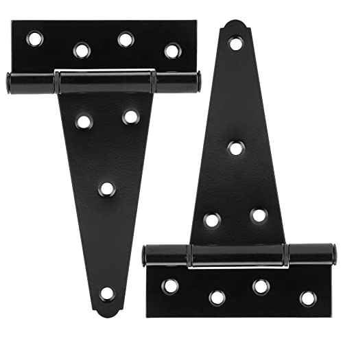 HILLMASTER 6 Inch T-Strap Heavy Duty Shed Door Hinges Gate Strap Hinges Black Tee Hinge Wrought Hardware for Wooden Fences,Yard,Barn Door,Rustproof(2 Pack) - size: 6in 2Pack