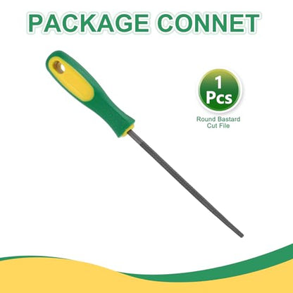 HARFINGTON 6" Round Medium Cut File Double Cut Teeth Medium Metal File High Carbon Steel T12 with Plastic Handle for Metal Wood Finishing Roughing, Grey/Yellow-Green - size: 6", style: Medium Cut