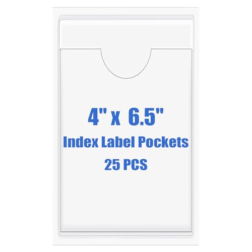 Origin-Joy 25 PCS Self-Adhesive Index Label Pockets, Clear Plastic Peel & Stick Card Holders with Top Open for Loading (4 x 6.5 inch) - size: 4 x 6.5 inch, style: Vertical
