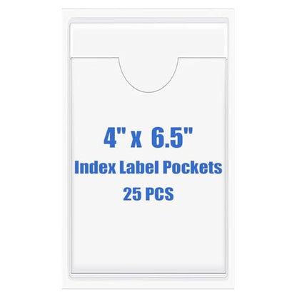 Origin-Joy 25 PCS Self-Adhesive Index Label Pockets, Clear Plastic Peel & Stick Card Holders with Top Open for Loading (4 x 6.5 inch) - size: 4 x 6.5 inch, style: Vertical