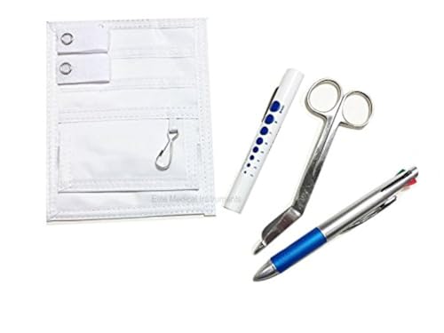 EMI Nurse WHITE Pocket Organizer 4 Piece Kit - Pocket Organizer, Lister Scissors, LED Penlight, and Chart Pen - color: White