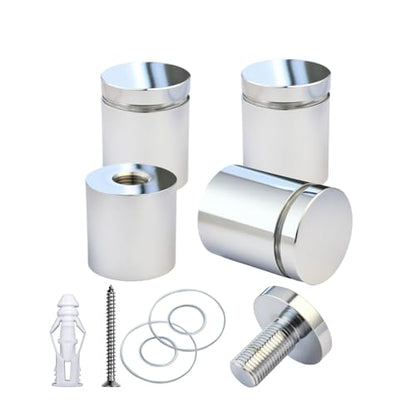Pack of 4, Aluminum Standoff Screws, Wall Sign Standoff Mounting Hardware Advertising Glass Standoff for Acrylic Picture Frame (Polished Chrome Electroplated, 1" x 1") - color: Polished Chrome Electroplated, size: 1" x 1"