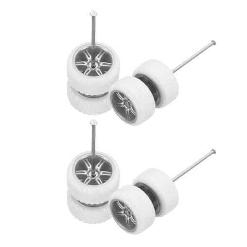 MECCANIXITY 4 Set 1/64 Wheels and Tires Set, Real Riders Rims Includes Axles for RC Diecast Car DIY Model, White with Silver 6-Spoke Rims, 11 x 5.2mm