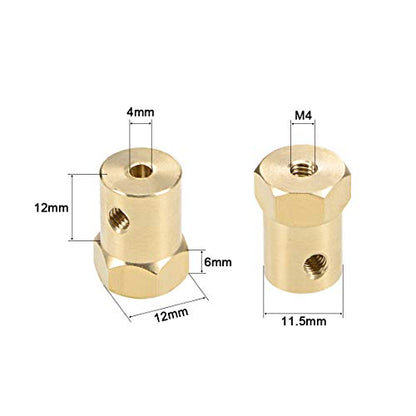 uxcell Hex Coupler 4mm Bore Motor Hex Brass Shaft Coupling Connector for Car Wheels Tires Shaft Motor 4pcs - size: 4mm