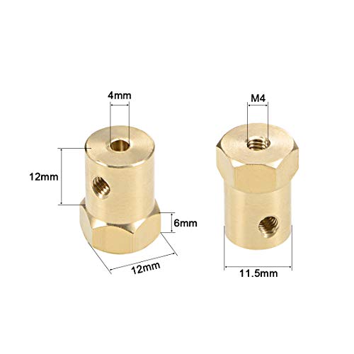uxcell Hex Coupler 4mm Bore Motor Hex Brass Shaft Coupling Connector for Car Wheels Tires Shaft Motor 4pcs - size: 4mm