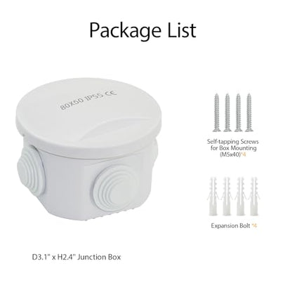 LeMotech Junction Box, ABS Plastic IP55 Water Resistant and Dustproof, Universal Electrical Enclosure, Outdoor and Indoor Project Box D3.1 x H2.4 inch (D80 x H60 mm) - size: D3.1" x H2" (1pc)