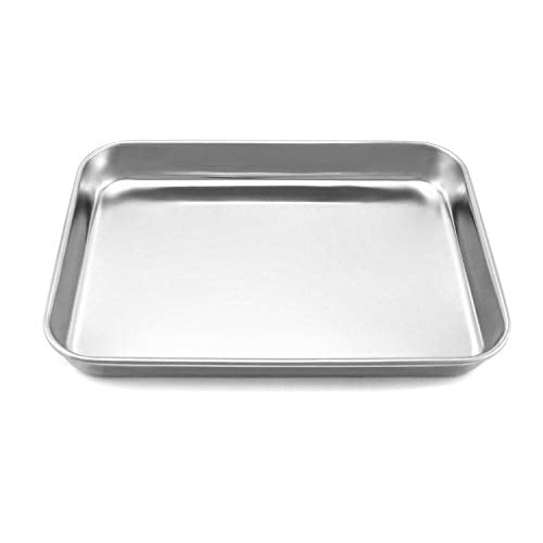 QWORK Stainless Steel Instrument Tray, Utility Tray Tool Organizer Trays for Lab Instruments, 10 5/8" x 6 11/16" x 1 5/16", Flat Bottom Tray