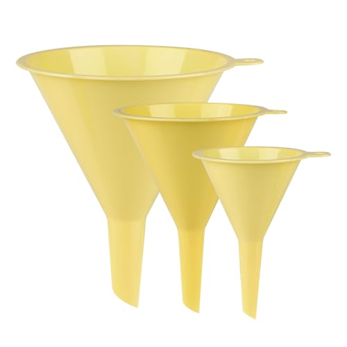 Plastic Kitchen Funnel Set of 3, Round Kitchen Funnels for Filling Bottles, Durable and Multifunctional Funnels for Filling Canning, Cooking, Lab or Car Oil (Milk Yellow) - color: Milk Yellow