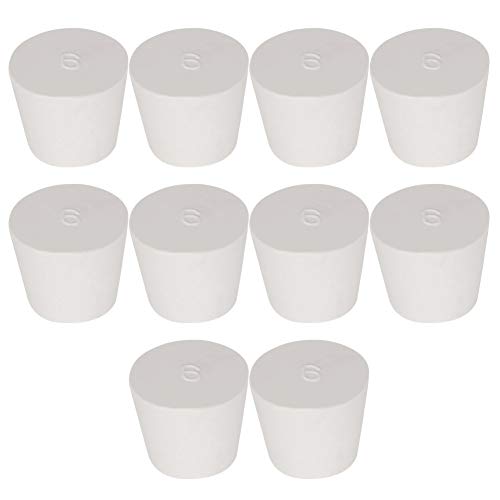 Labasics 10PK 6# Solid Rubber Stoppers - Size: 1.02" Bottle, 1.26" Top, 1.10" Length - White Tapered Lab Seal Rubber Stoppers - size: 6#