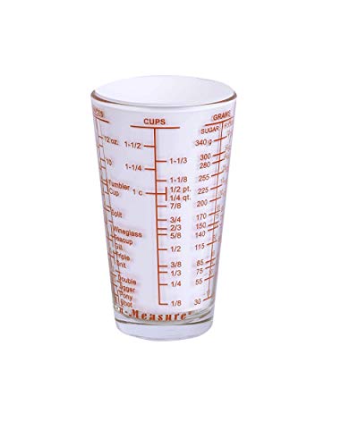 Kolder Mix N Measure Glass, Multi-Purpose Liquid and Dry Measuring Cup, 6 Units of Measurement, Heavy Glass, Red - color: Heavy Glass, Red