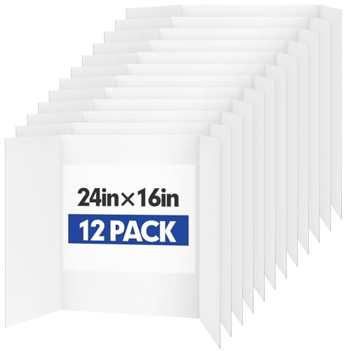 Trifold Poster Board,12 Pack 24" x 16" White Corrugated Poster Boards - color: white, size: 12P