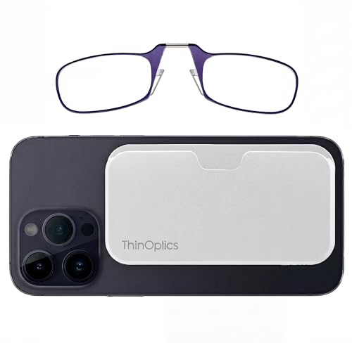 Always With You by ThinOptics Classic Readers + Attachable Glasses Case - color: White Case / Purple Frames