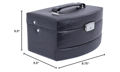 Internet's Best Faux Leather 3-Tier Jewelry Case | Slide Open Jewelry Box | Multi Compartment for Rings, Earings, Necklaces & Bracelets | Interior Mirror | Black