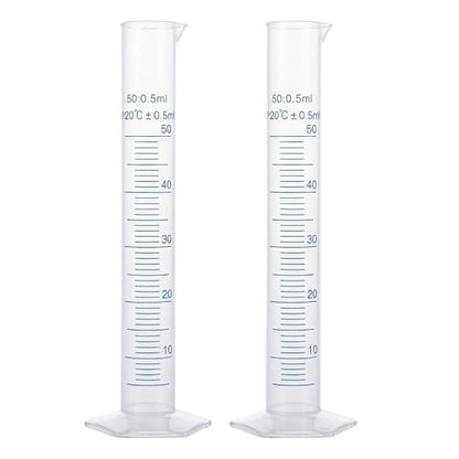 Graduated Cylinder Plastic 50ml Lab Measuring Cylinders for Home and School Science, 2 PCS - size: Plastic 50 ml