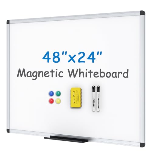 VIZ-PRO Magnetic Whiteboard, 48 x 24 Inches, Dry Erase Board for Wall - size: 48"W x 24"H