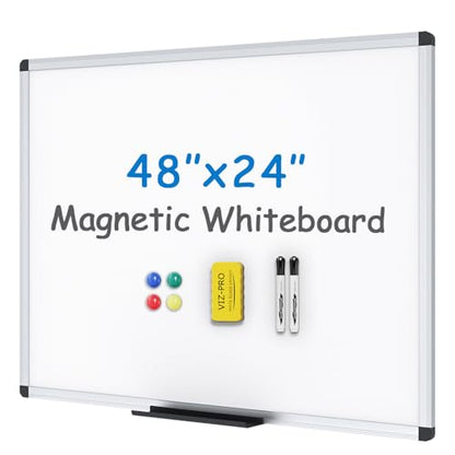 VIZ-PRO Magnetic Whiteboard, 48 x 24 Inches, Dry Erase Board for Wall - size: 48"W x 24"H