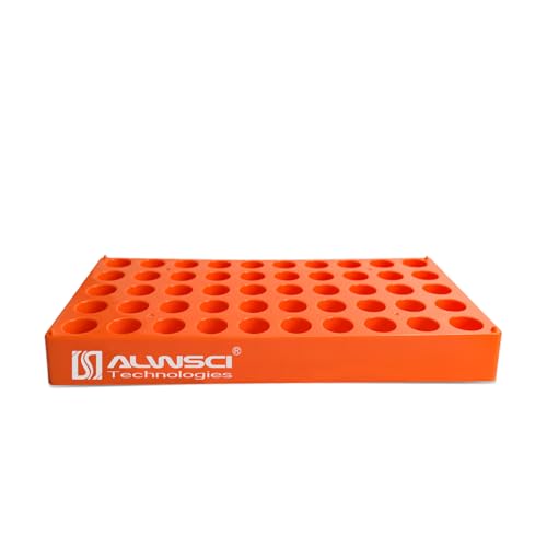 ALWSCI Vial Rack for 4 ml Orange Autosampler Vial Rack Holder, 50-Well, Hole Diameter: 15mm, Hole Depth: 22 mm, Stackable Vial Racks, Lab Vials Racks - color: orange