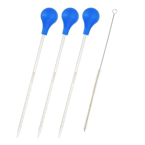 PATIKIL Graduated Dropper Pipettes Kit, 3 Pcs 0.1ml Borosilicate Glass Pipette with Blue Rubber Cap and Brush for Transfer Liquid for Lab, Chemistry, Clear - size: 0.1ml