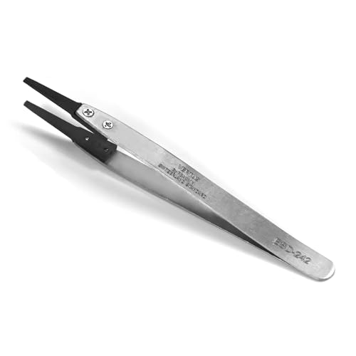 Utoolmart ESD-242 Precision Anti-Static Carbon Fiber Tweezers Stainless Steel Tweezers for Craft Jewelry Electronics - color: 1pcs, size: ESD-242