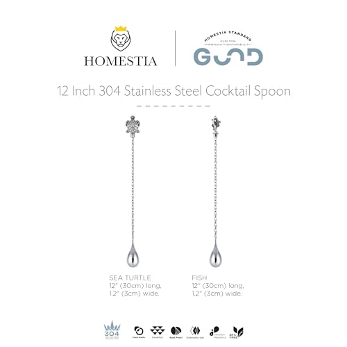 Homestia 12 Inch Bar Spoon, 2 Pcs Cocktail Spoon with Sea Turtle Fish Decor - color: 2PCS Turtle + Fish + Silver