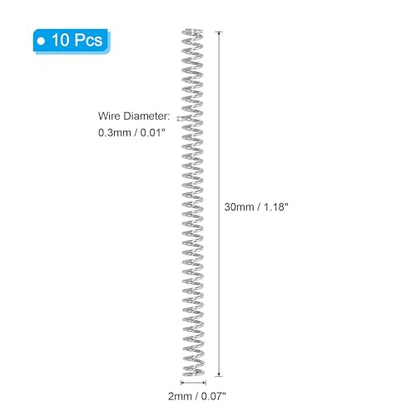 PATIKIL Compression Spring, 0.3mm Wire Dia x 2mm OD x 30mm L, 10 Pcs 304 Stainless Steel Mechanical Extension Small Springs Pen Springs Assortment Kit for Shop and Home Repairs - size: 0.3x2x30mm