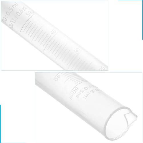 AKOLAFE 20 Pack 50 ml Graduated Cylinder Set Plastic Graduated Cylinder for Hydrometer Test Tubes Clear Lab Cylinders with Raised Marking & Spout Measuring Cylinder Flask Beaker for Chemistry Science