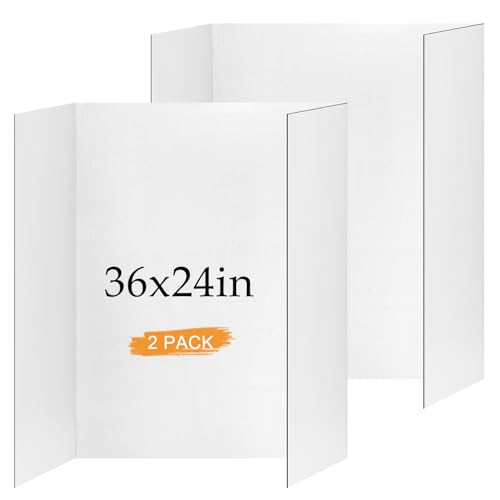 2 Pack Trifold Poster Board 36" x 24", White Science Fair Display Boards - size: 36" x 24"