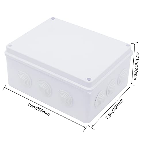 Zulkit Junction Box ABS Plastic Dustproof Waterproof IP65 Universal Electrical Boxes Project Enclosure White 10 x 7.9 x 4.7 inch (255 x 200 x 120mm) - size: 10" x 7.9" x 4.7"