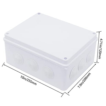 Zulkit Junction Box ABS Plastic Dustproof Waterproof IP65 Universal Electrical Boxes Project Enclosure White 10 x 7.9 x 4.7 inch (255 x 200 x 120mm) - size: 10" x 7.9" x 4.7"