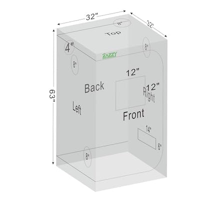 zazzy 3'X3' Grow Tent 32"x32"x63", High Reflective Mylar Growing Tent - size: 32"x32"x63"