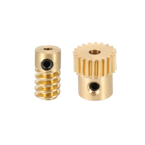 uxcell Worm Gear Set 20T 0.5 Module 20:1 Reduction Rate, Right Rotation Drive Gear Box Wheel Reduce Transmission Part (Brass Gear-3mm Bore, Brass Rod 2mm Bore) - size: Gear-3mm, Rod-2mm Bore, style: 0.5M-20T