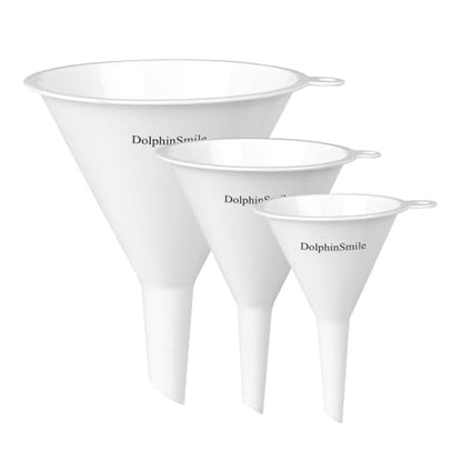 Plastic Kitchen Funnel Set of 3, Round Kitchen Funnels for Filling Bottles, Durable and Multifunctional Funnels for Filling Canning, Cooking, Lab or Car Oil (White) - color: White