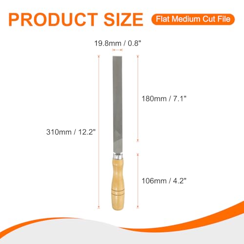HARFINGTON Flat Medium Cut File 8" Double Cut Teeth High Carbon Steel Hand Rasp File with Wood Handle for Metal Wood Deburring Removing - size: 8", style: Medium
